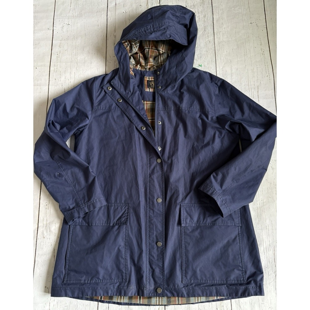 PENDLETON WOMEN'S HOODED RAIN COAT JACKET Plaid Lined Size L navy